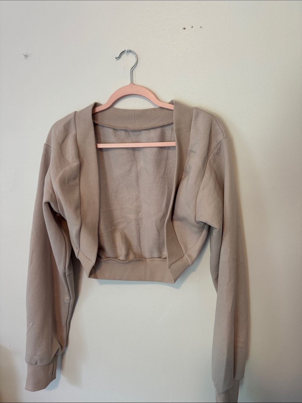 Amazon Women’s Cropped Open-Front Cardigan in Taupe